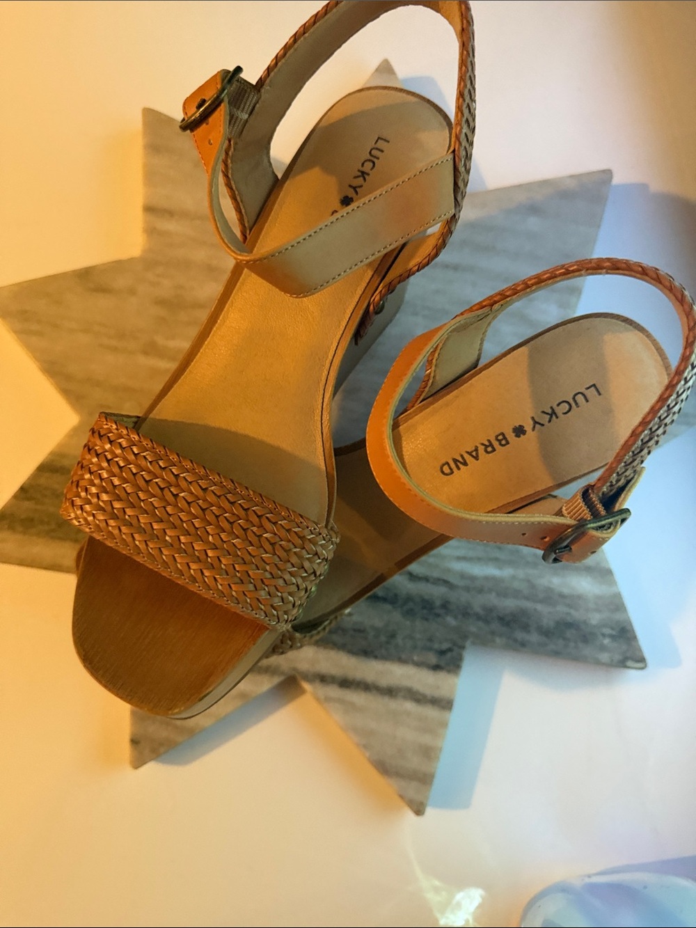 Lucky Brand Woven Tan Strappy Heeled Sandals